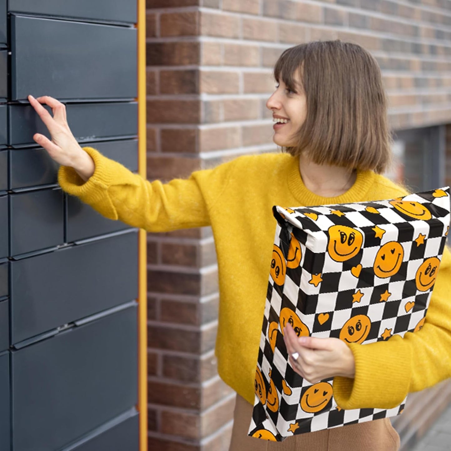 Smiles Checkerboard Poly Mailers