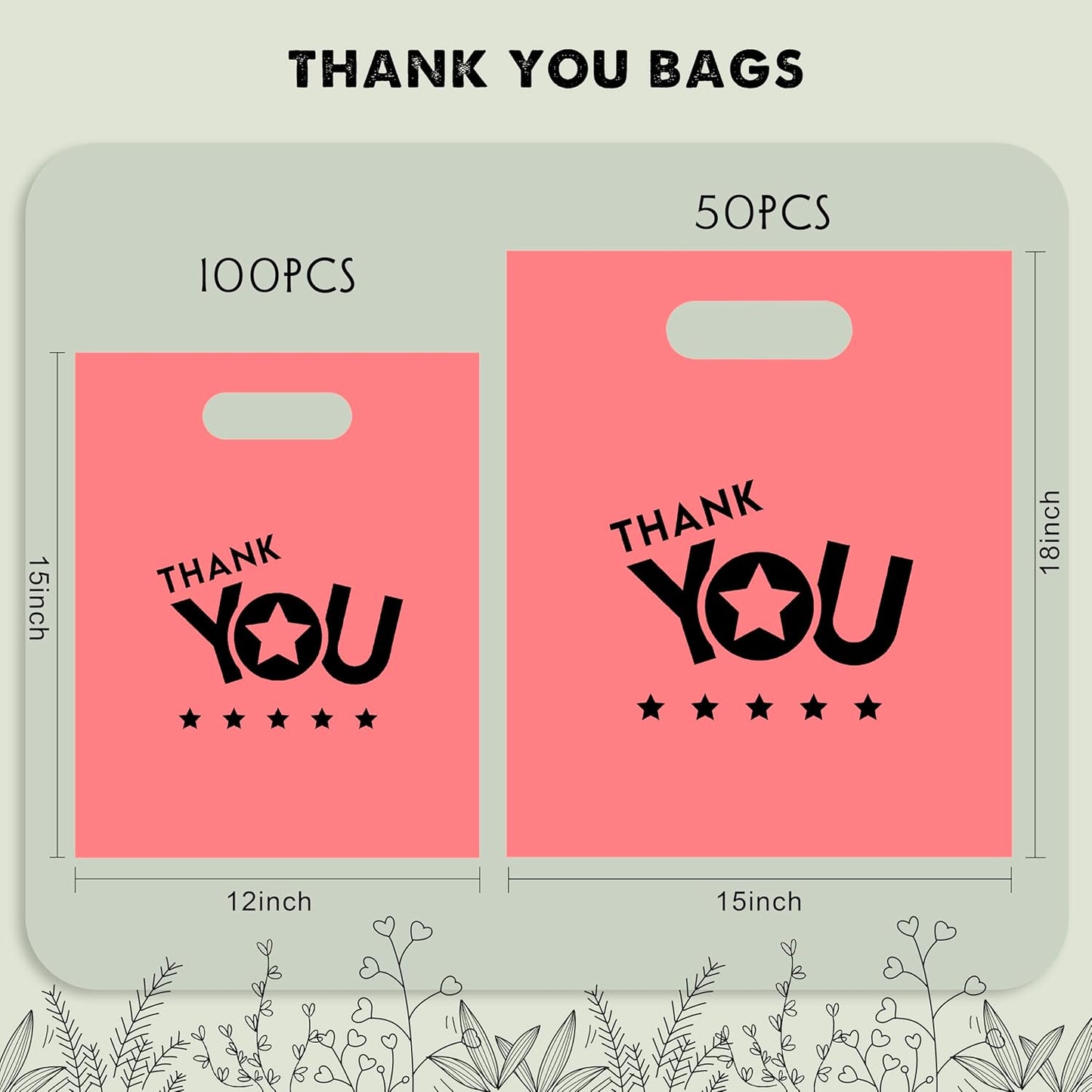 12x15'' Thank You Shopping Bags (100pcs)