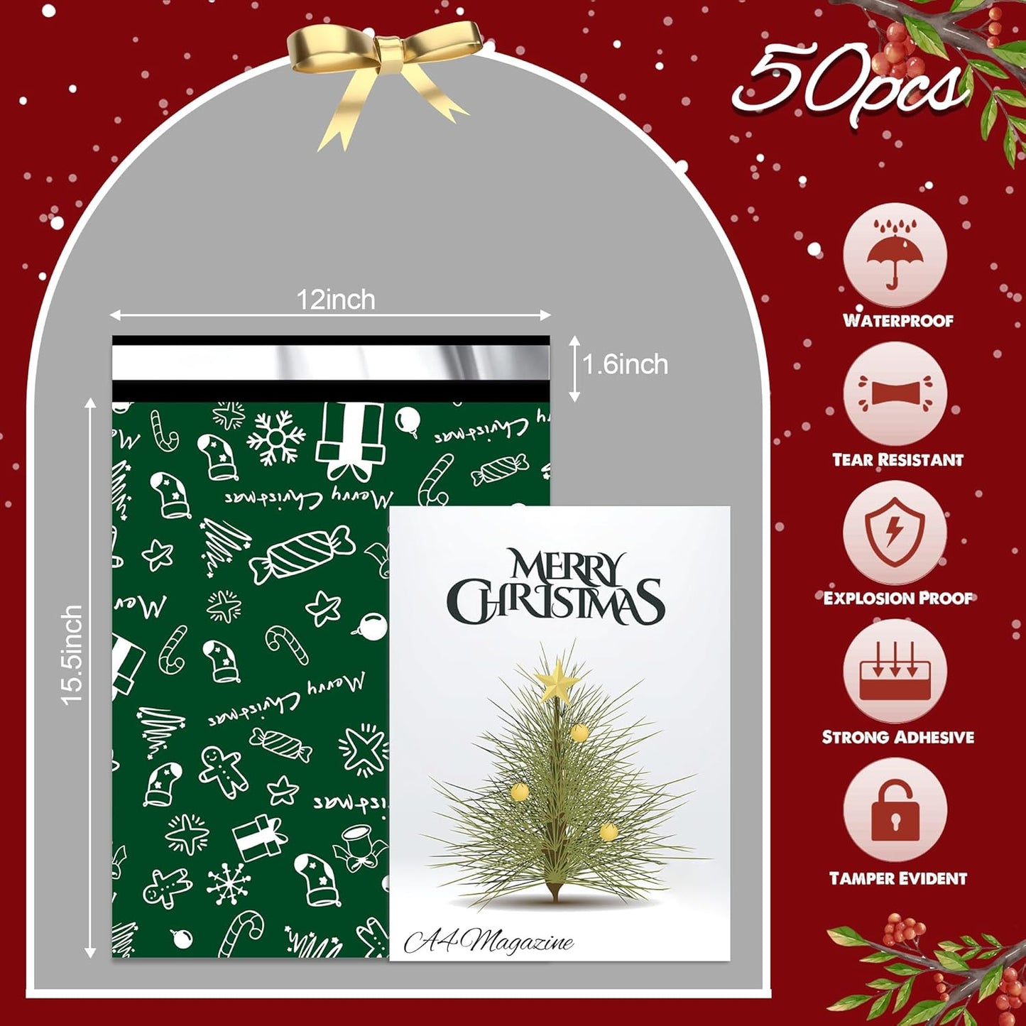 Green Merry Christmas Poly Mailers