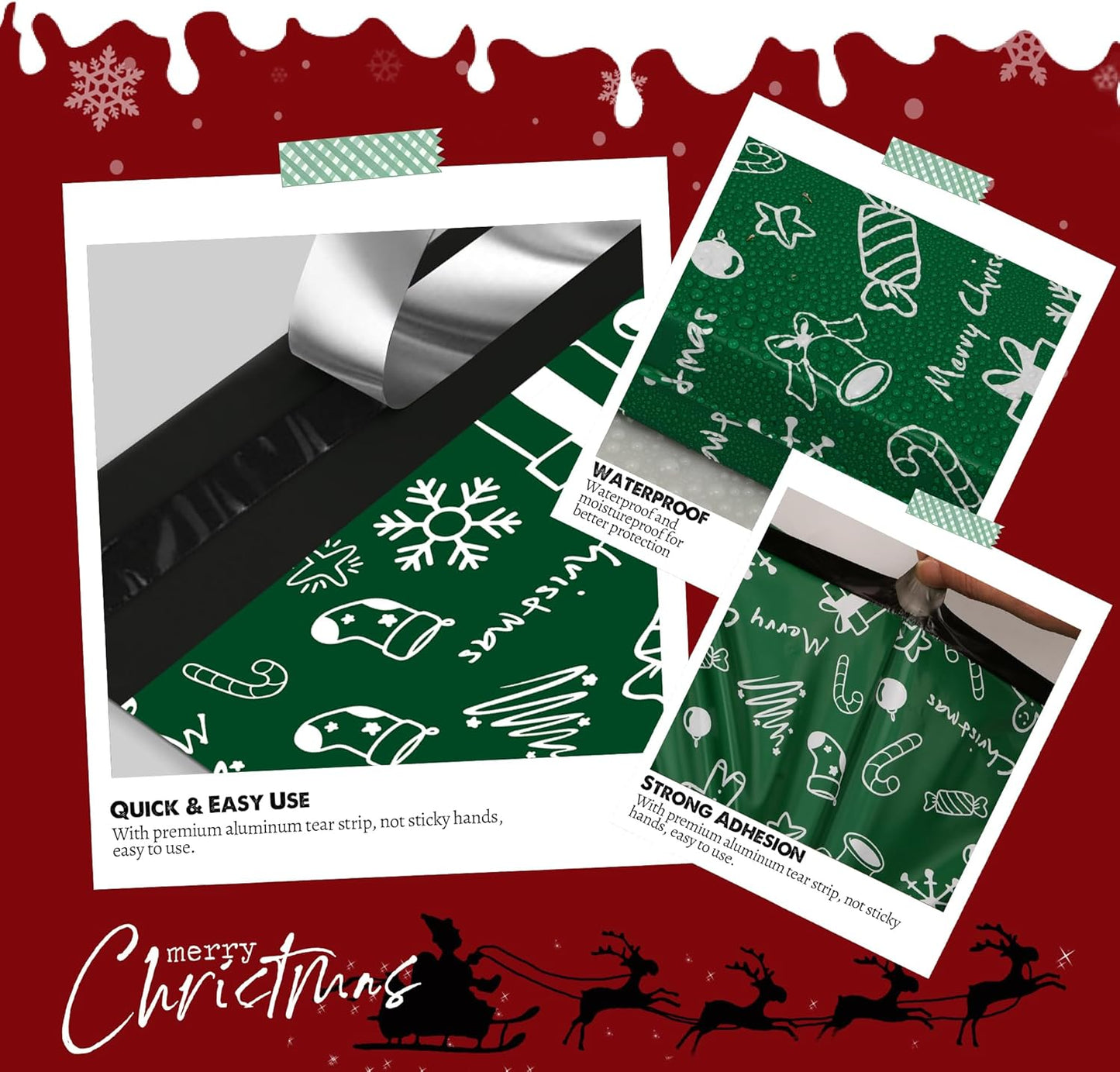 Green Merry Christmas Poly Mailers