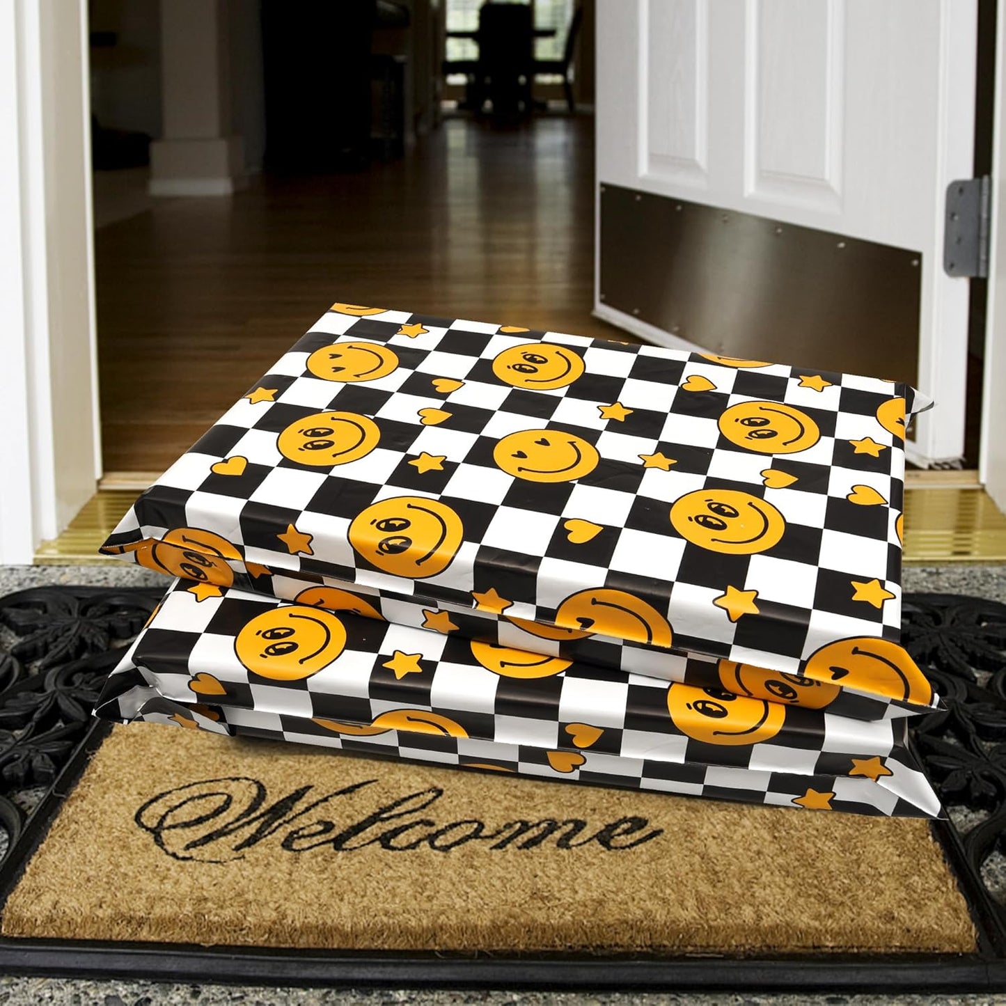 Smiles Checkerboard Poly Mailers