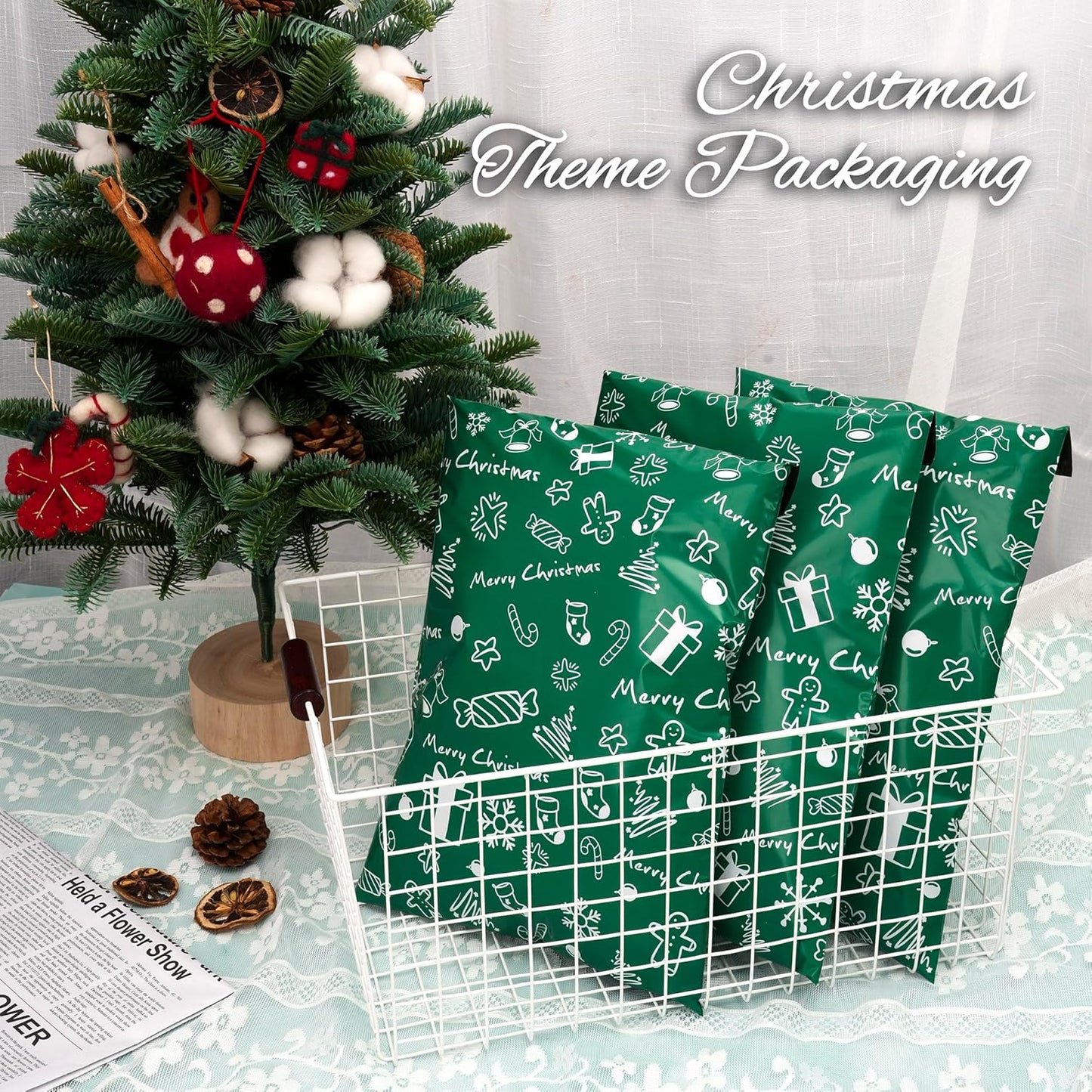 Green Merry Christmas Poly Mailers