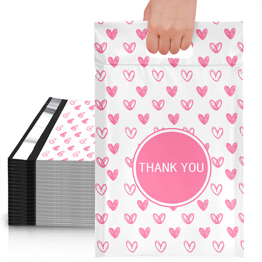 Pink Heart Poly Mailers with Handle