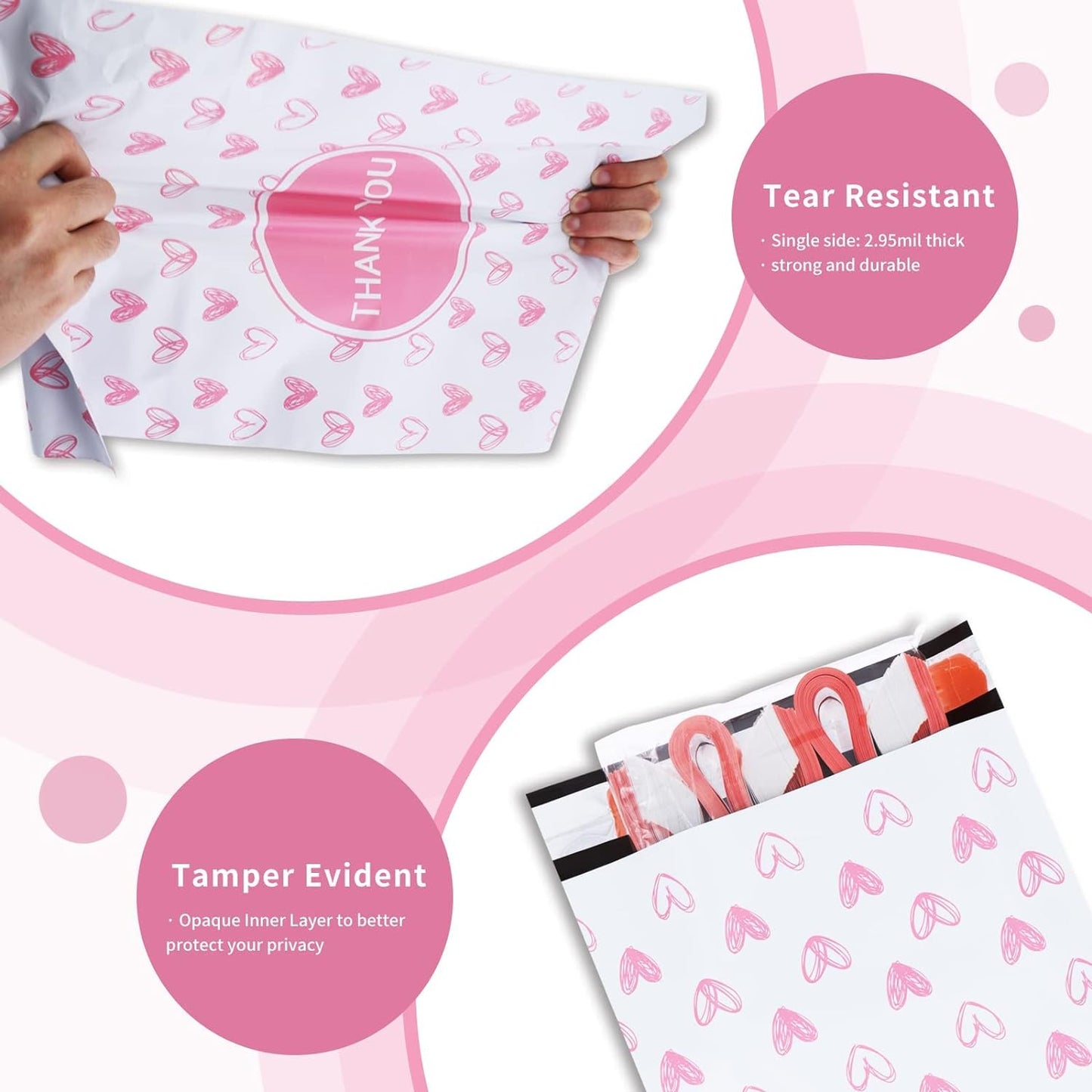 Pink Heart Poly Mailers with Handle