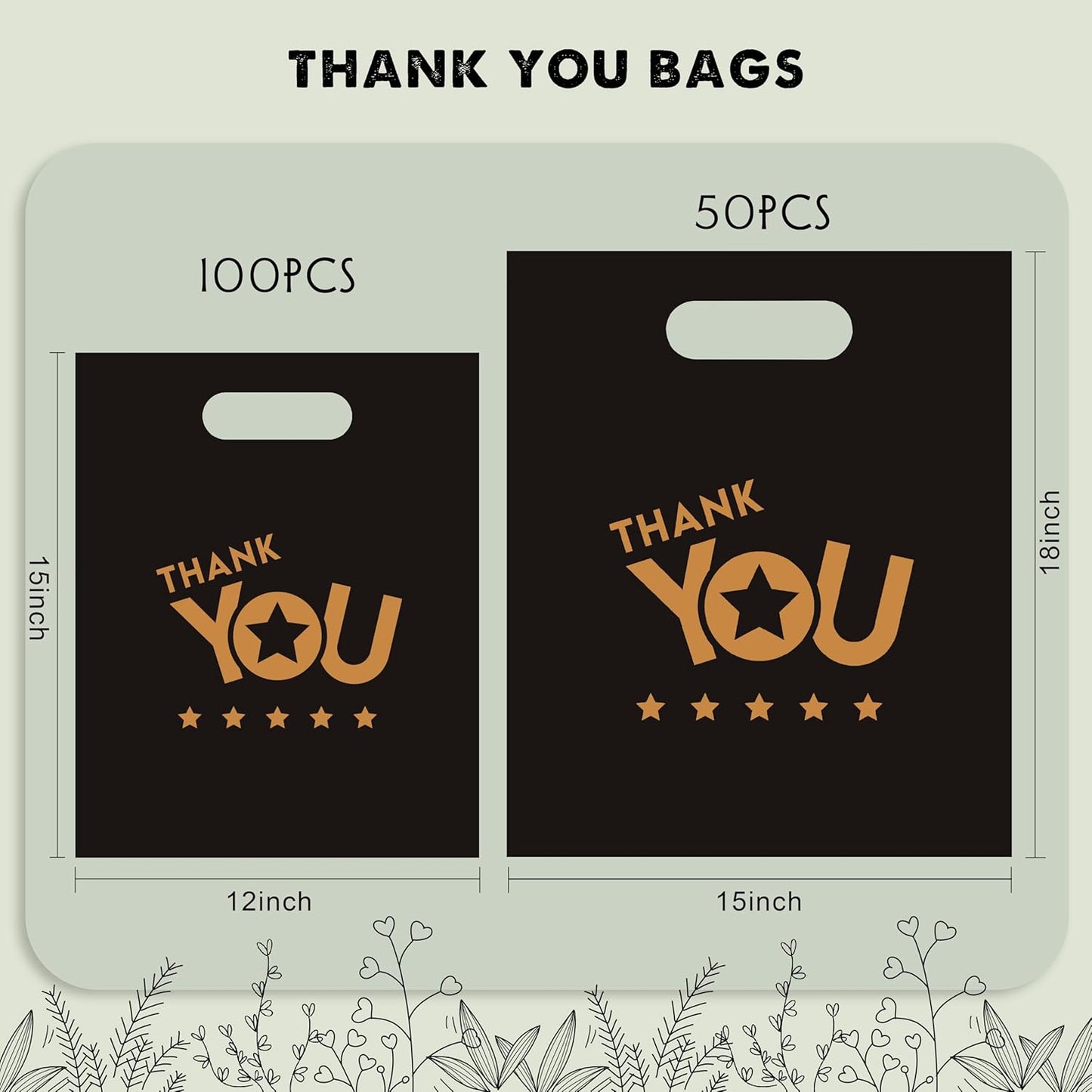 Vapulcio Thank You Shopping Bags (12x15 Inch 100pcs)