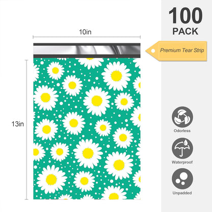 Green Daisy Poly Mailers