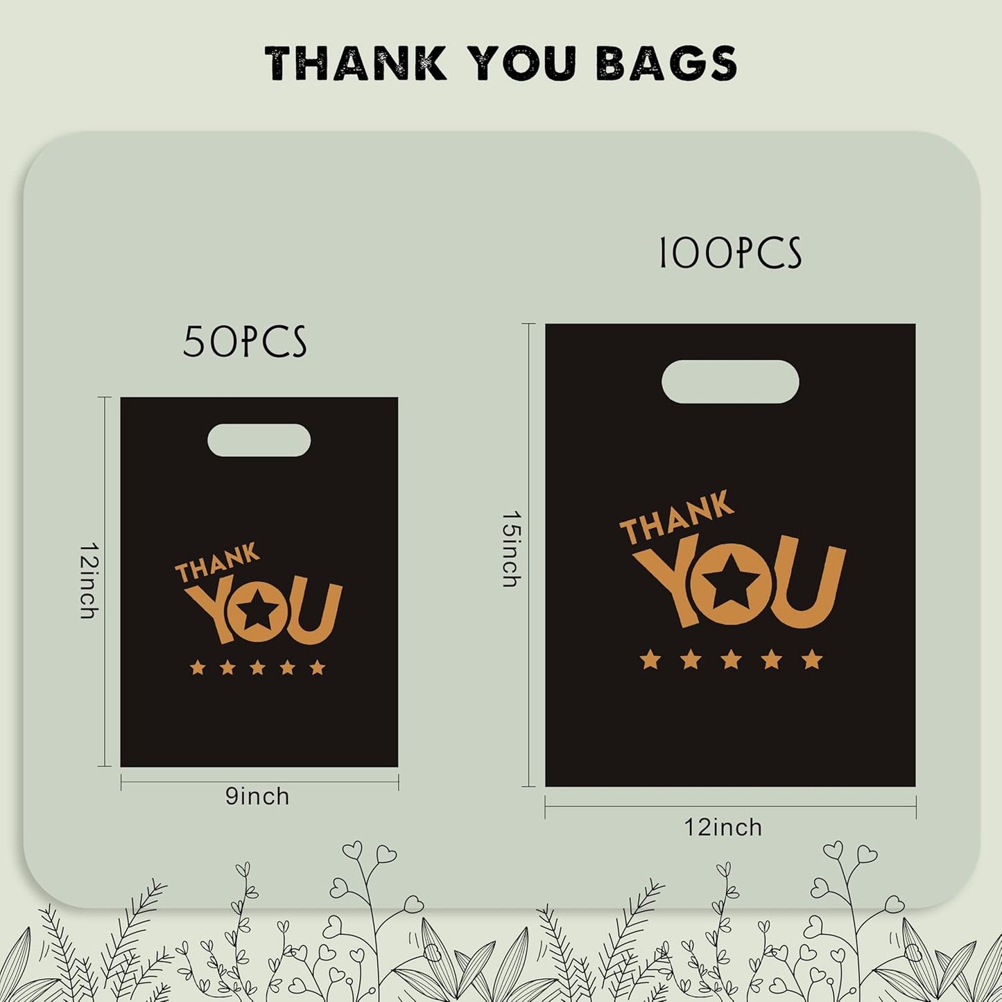 Vapulcio Thank You Shopping Bags (9x12 Inch 50pcs)