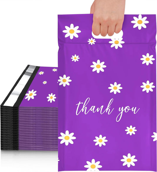 Purple Chrysanthemum Poly Mailers with Handle