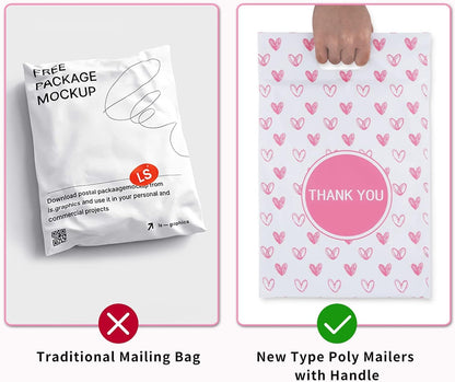 Pink Heart Poly Mailers with Handle