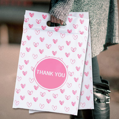 Pink Heart Poly Mailers with Handle