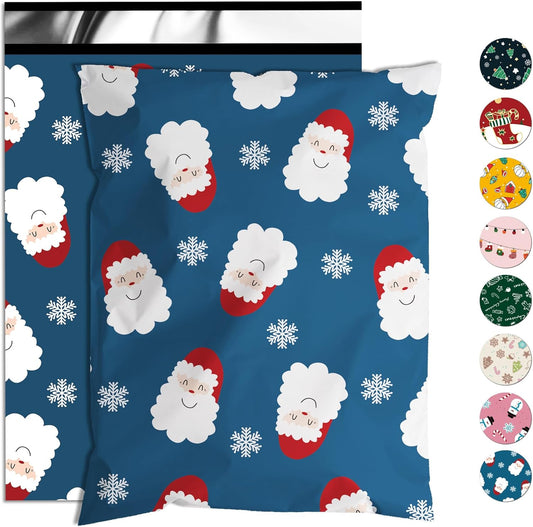 Santa Claus and Snowflakes Poly Mailers