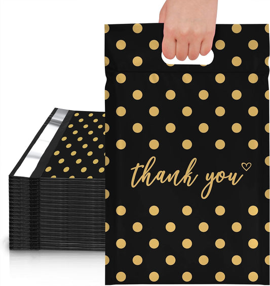 Gold Polka Dot Poly Mailers with Handle