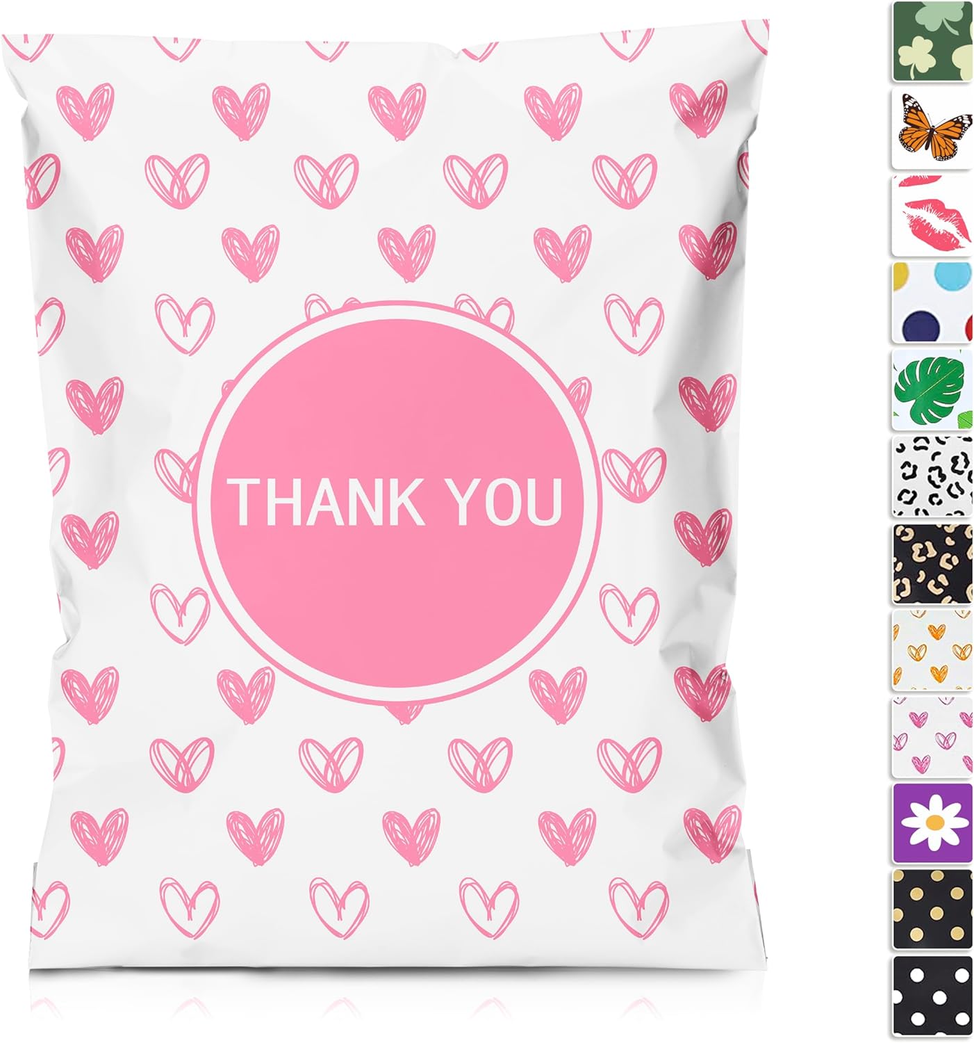 500 10x13 Colorful Hearts Designer Poly Mailers - Self-Sealing Boutique Bags