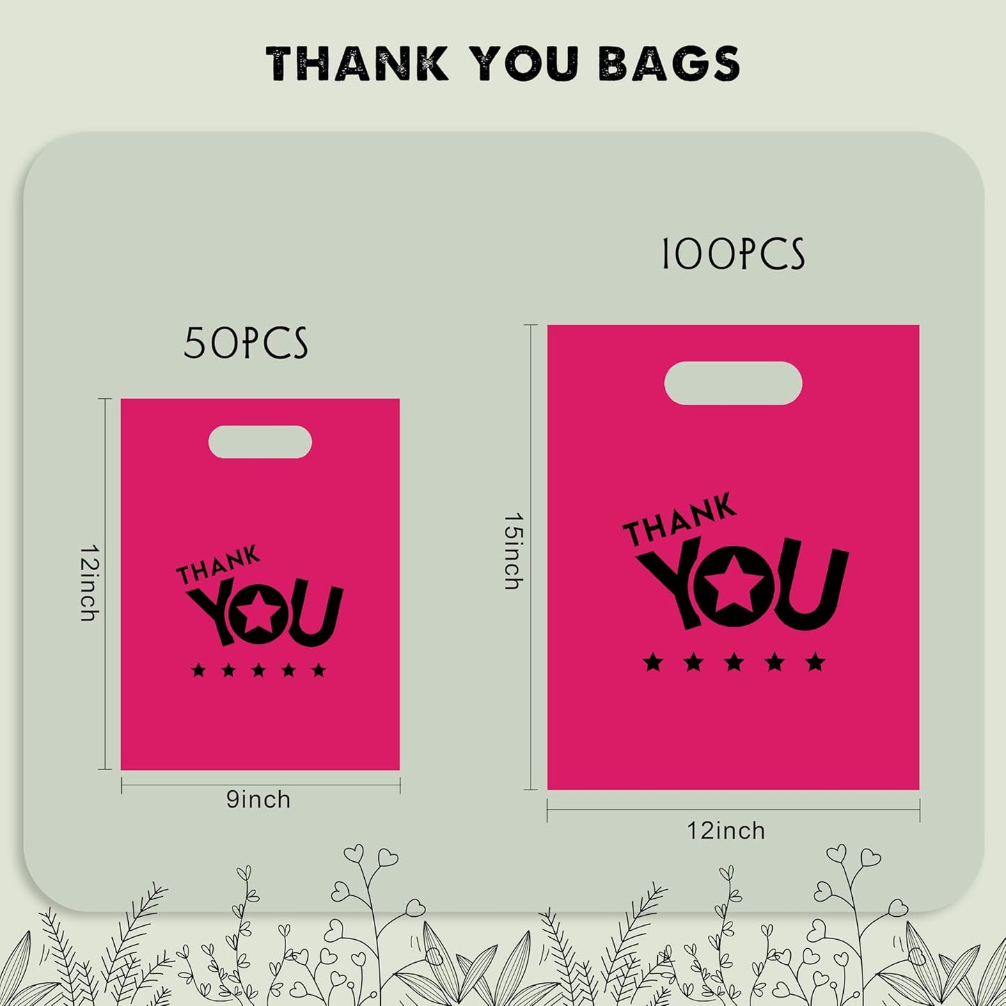 Vapulcio Thank You Shopping Bags (9x12 Inch 50pcs)