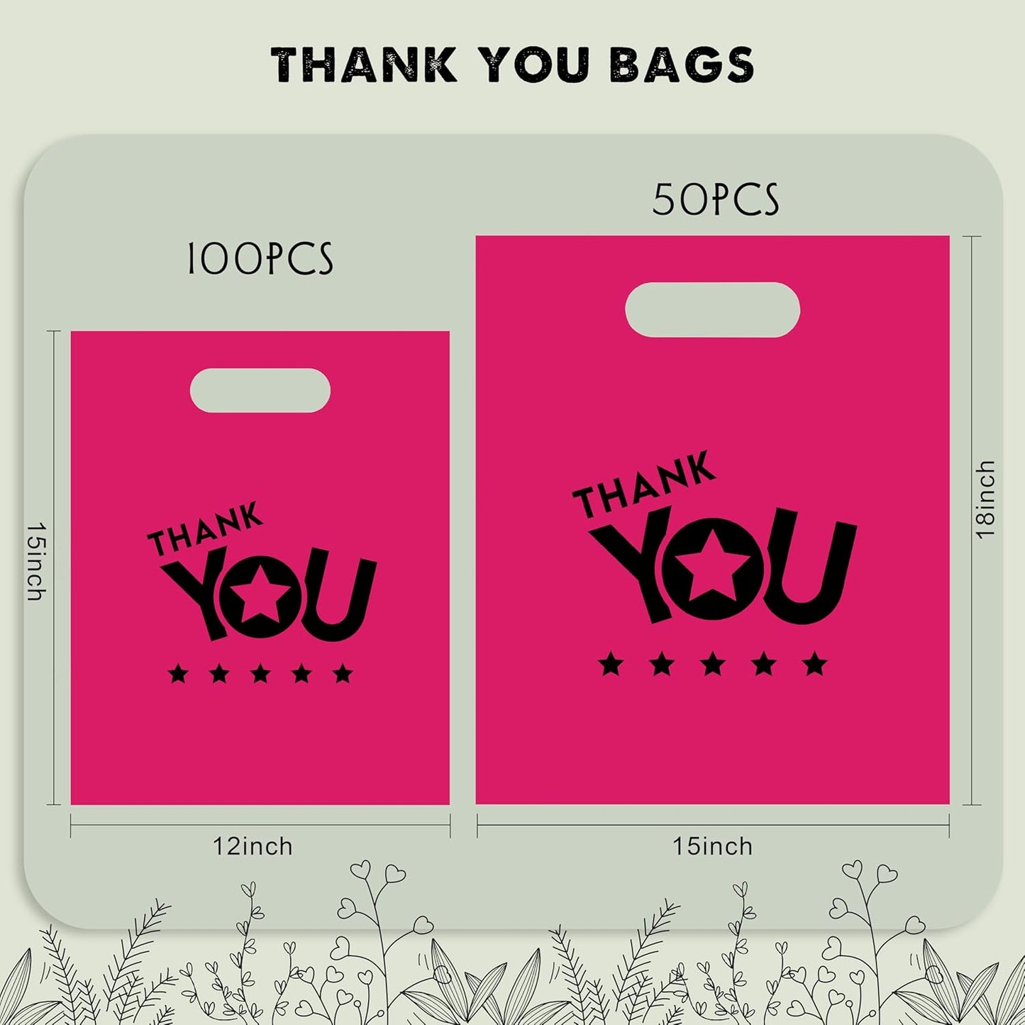 Vapulcio Thank You Shopping Bags (12x15 Inch 100pcs)