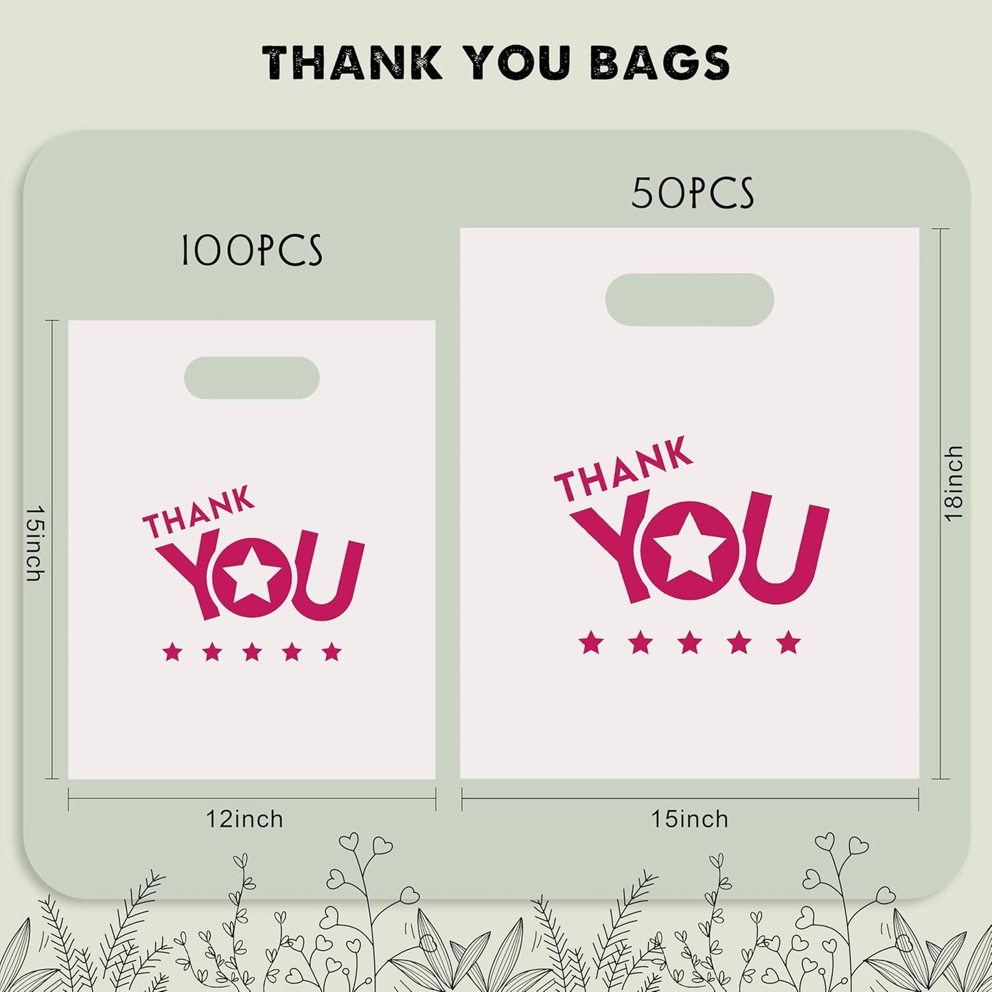 Vapulcio Thank You Shopping Bags (12x15 Inch 100pcs)