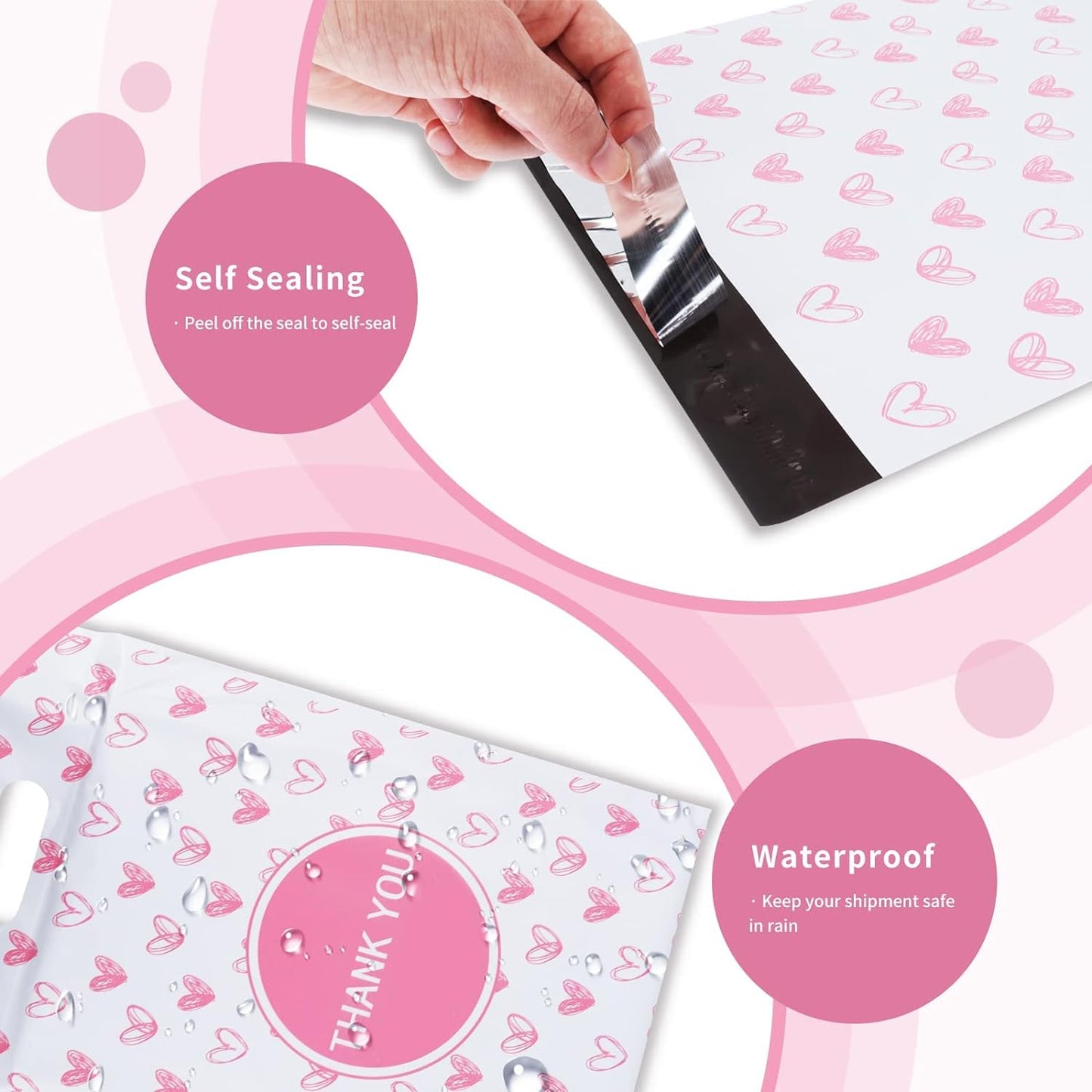 Pink Heart Poly Mailers with Handle