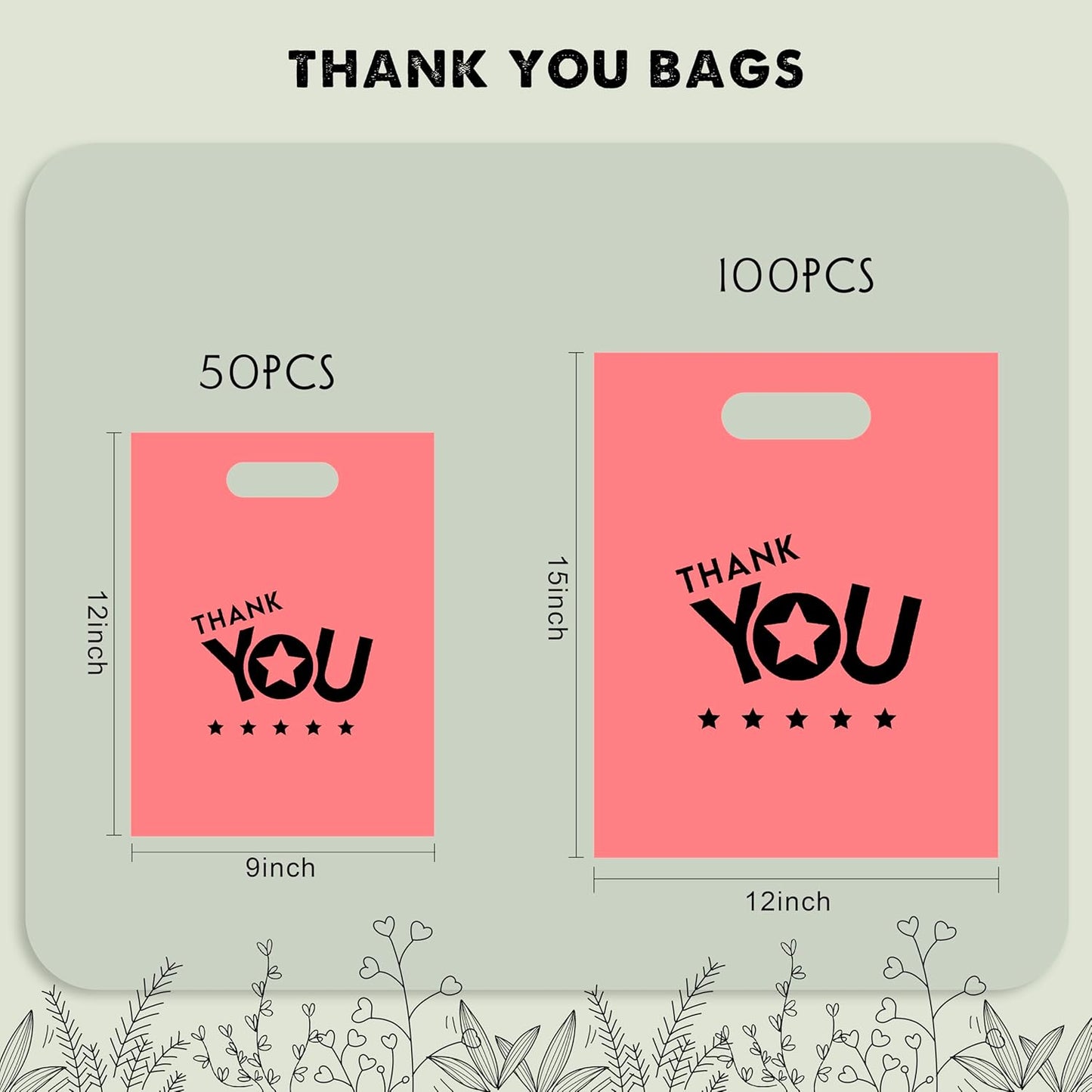 Vapulcio Thank You Shopping Bags (9x12 Inch 50pcs)