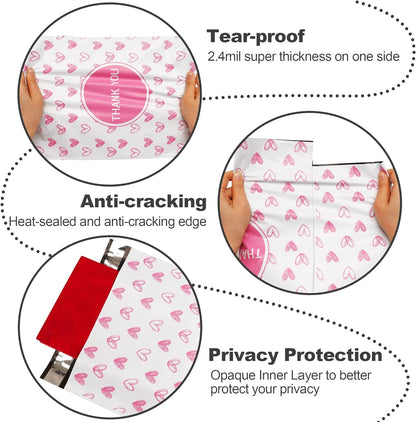 Pink Heart Poly Mailers