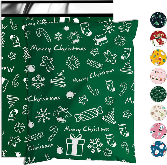 Green Merry Christmas Poly Mailers