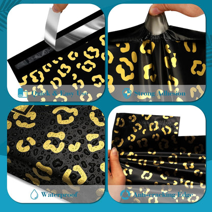 Gold Leopard Poly Mailers with Handle