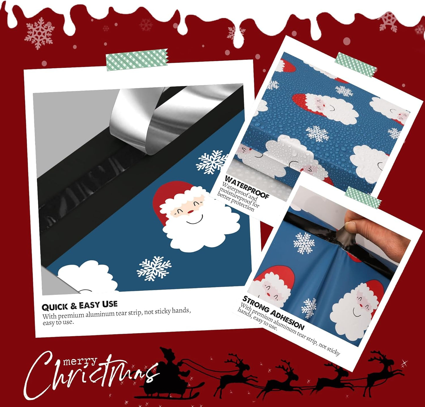 Santa Claus and Snowflakes Poly Mailers