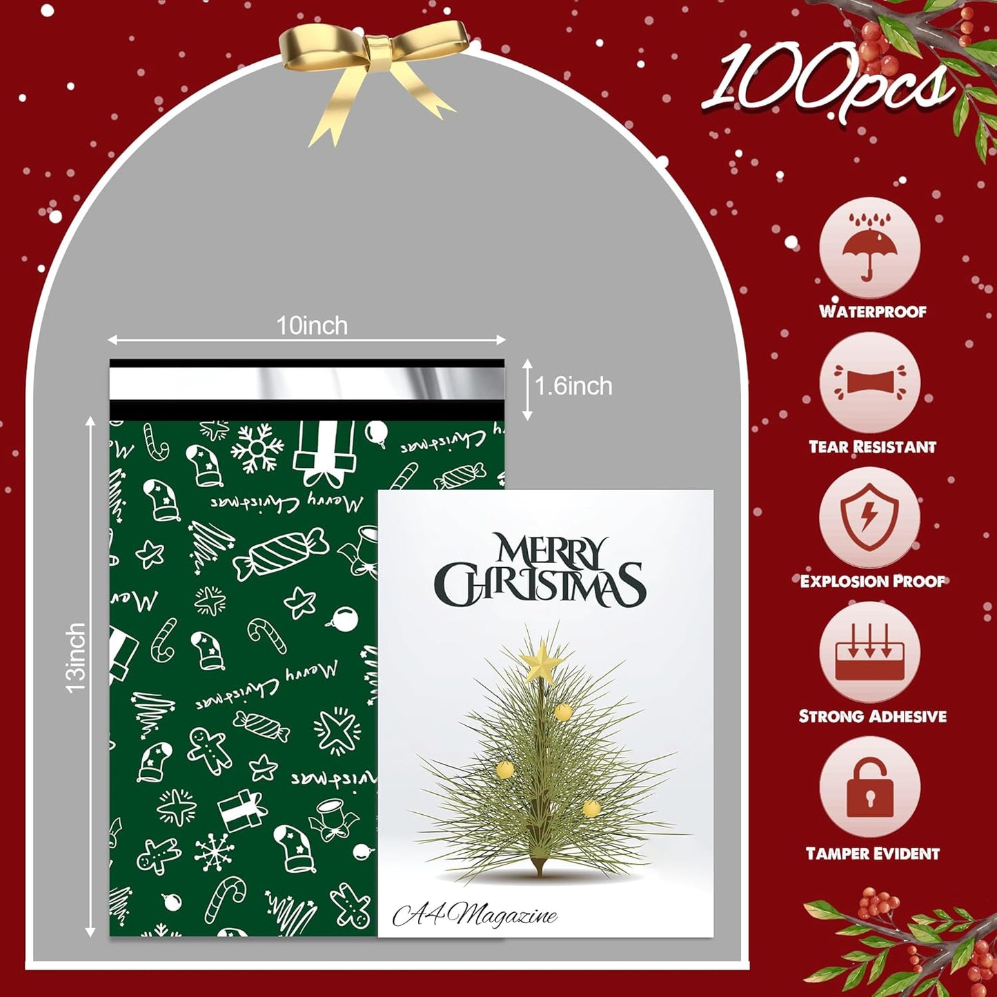 Green Merry Christmas Poly Mailers