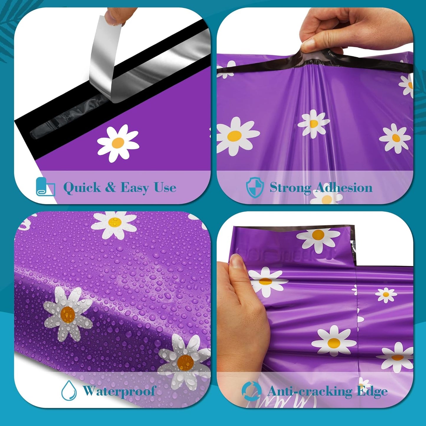 Purple Chrysanthemum Poly Mailers with Handle