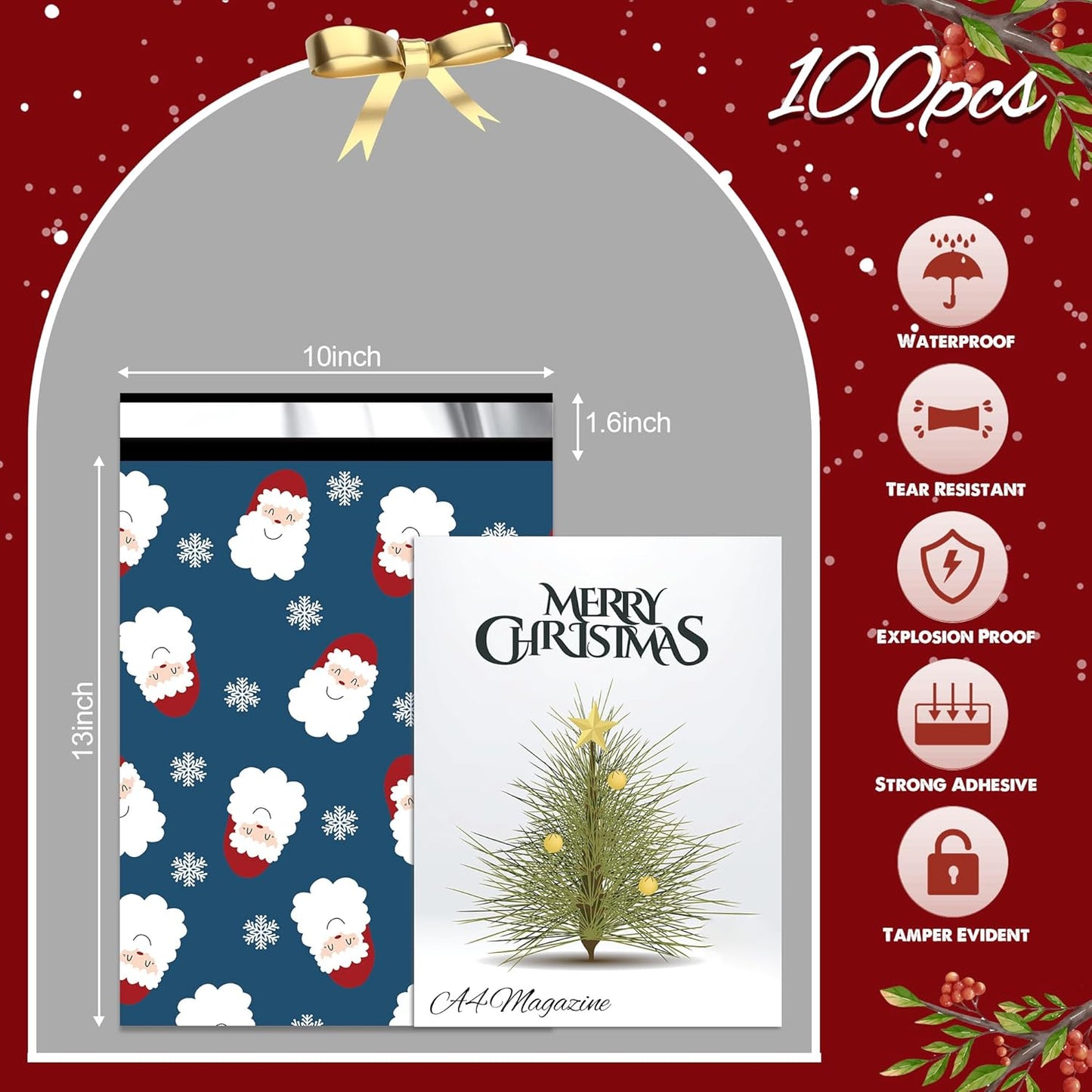 Santa Claus and Snowflakes Poly Mailers