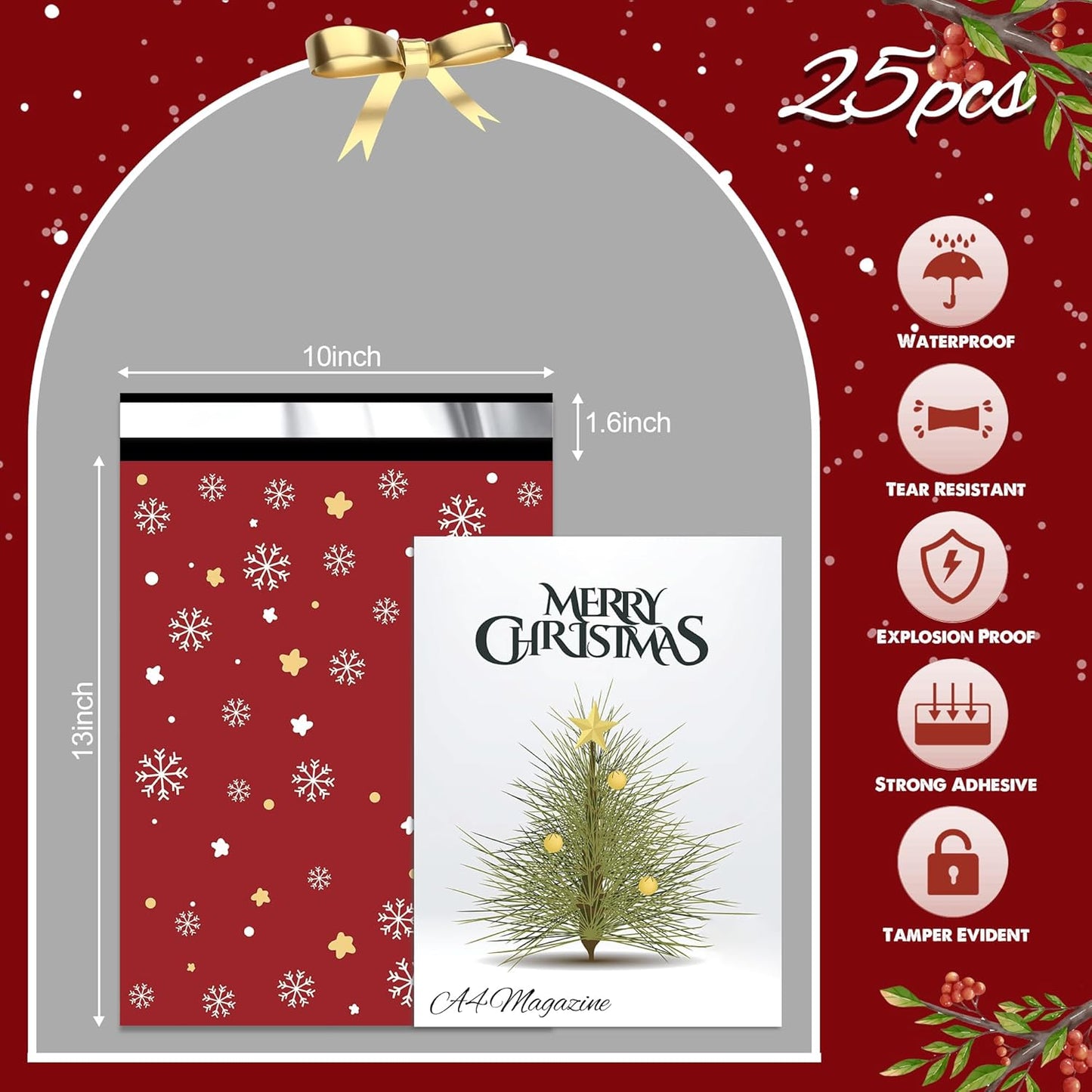 Red Merry Christmas Poly Mailers