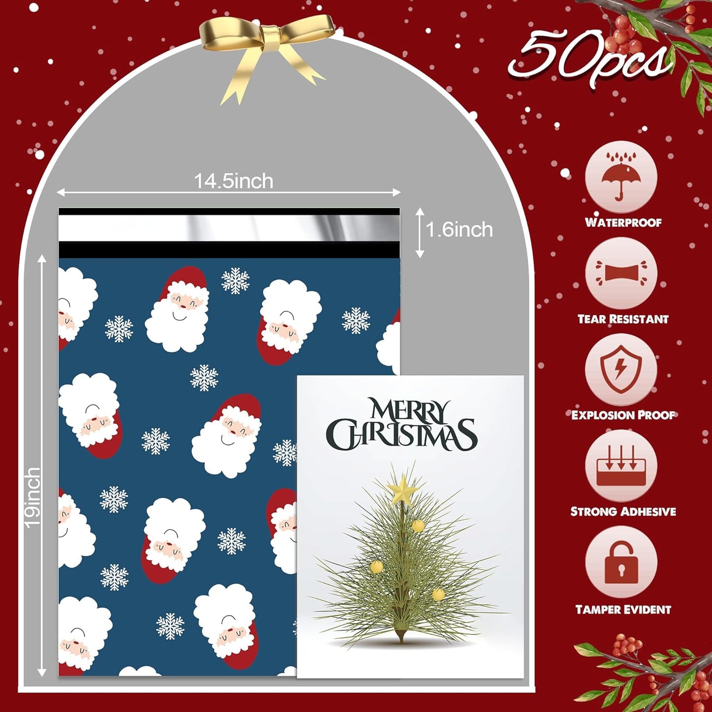 Santa Claus and Snowflakes Poly Mailers