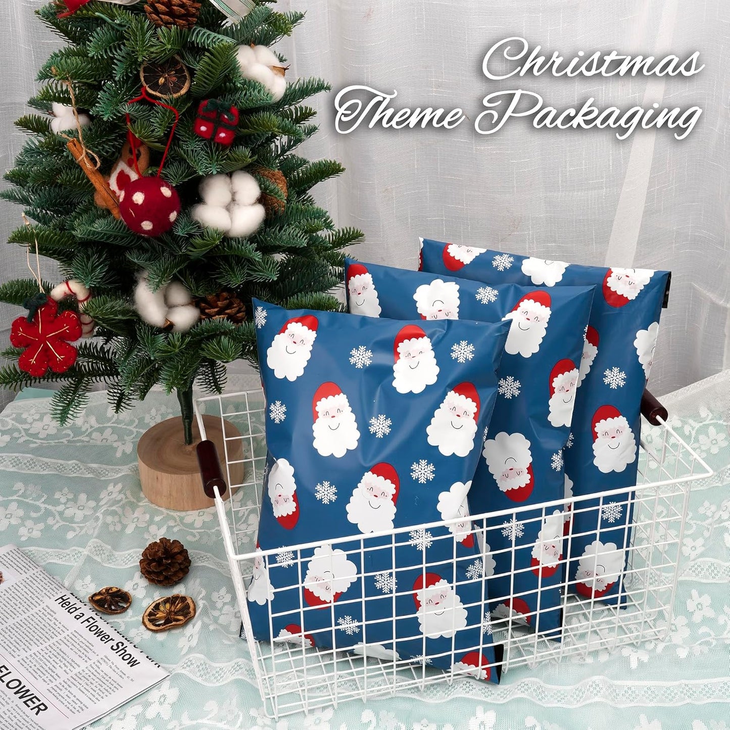 Santa Claus and Snowflakes Poly Mailers